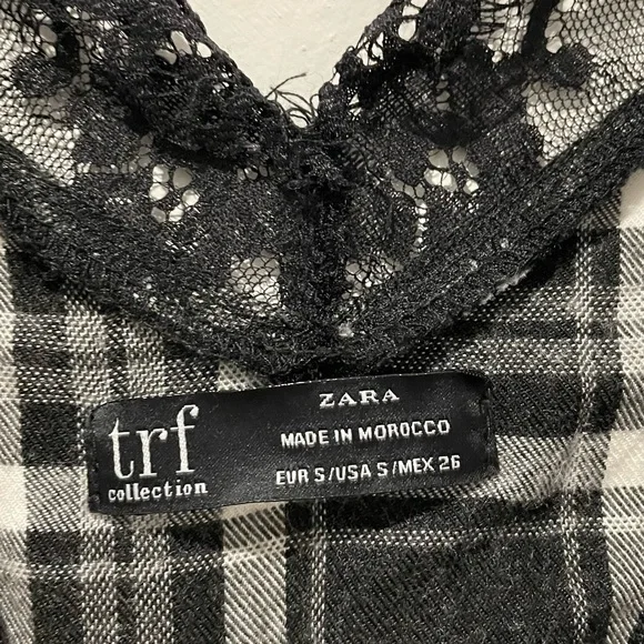 Zara White Black Plaid Trf Lace Trim V Neck Spaghettis - Picture 4 of 6